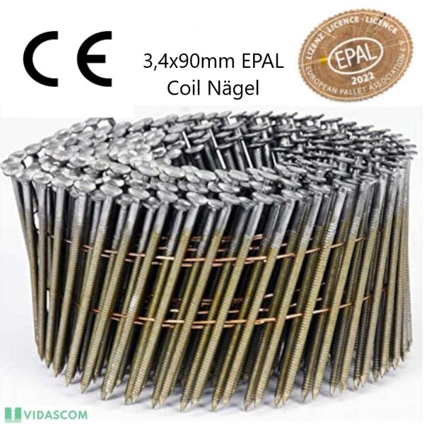 Akdeniz EPAL Coilnägel 3,4x90mm 3150 Stk. 16° Drahtmagaziniert Stahlblank Ringschaft (VPE. 3150 Stk.)